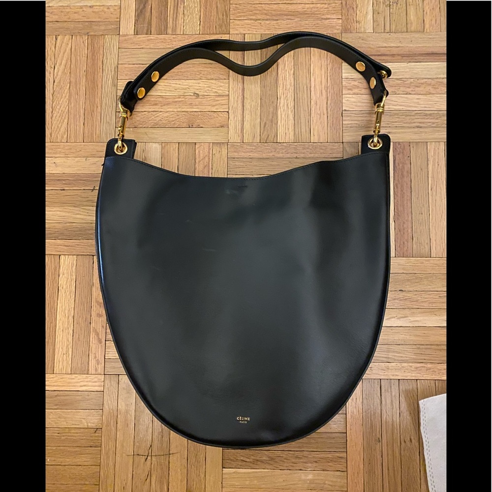 Celine Black Leather Hobo Bag w/ Gold HW